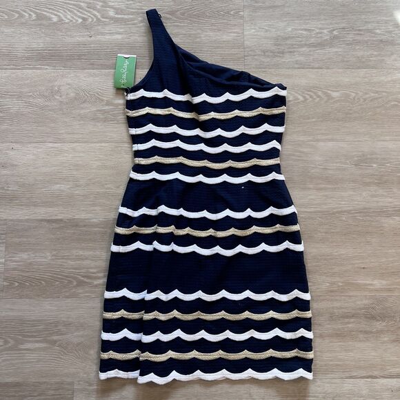 Lilly Pulitzer Navy Tylar One Shoulder Dress-Size 4 - Picture 2 of 8